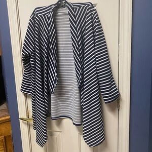 Slinky Brand -Sz XL Breton Blue White Nautical Striped Open Draping Jacket